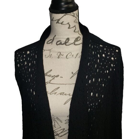 Eileen Fisher Loose Knit Wool Open Front Black Sweater Womens Size L Pre-Owned - Picture 2 of 10